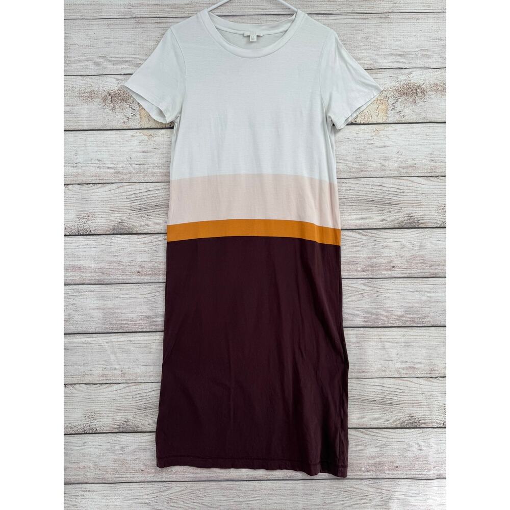 COS Colorblock Midi T-Shirt Dress Womens XS White Brown‎ Striped